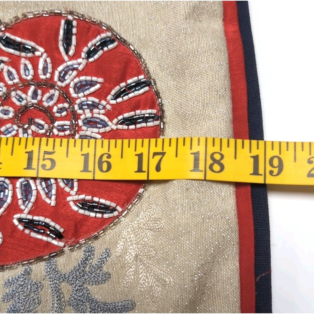 Coastal Beach Beaded Seashell Embroidered Throw Pillow Cover Square No Insert - Picture 10 of 12
